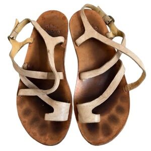 Calleen Cordero Tan Strappy Leather Sandal with Toe Loop Handmade in USA Size 8